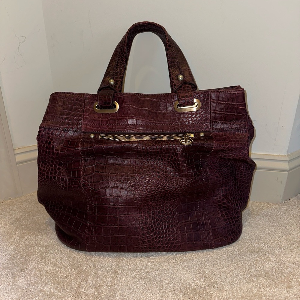 Dennis Basso maroon alligator purse
